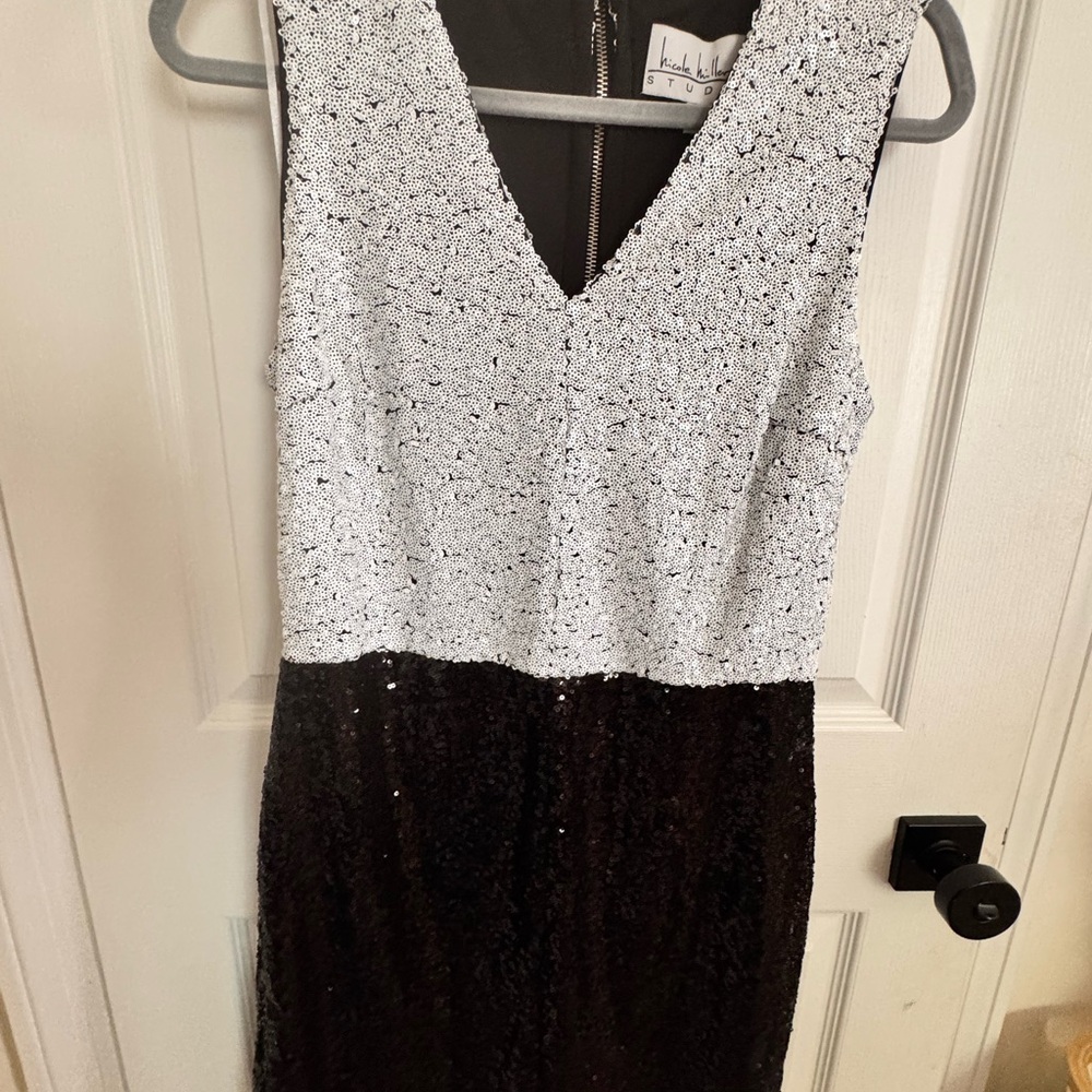 Black & White color block Sequin Dress